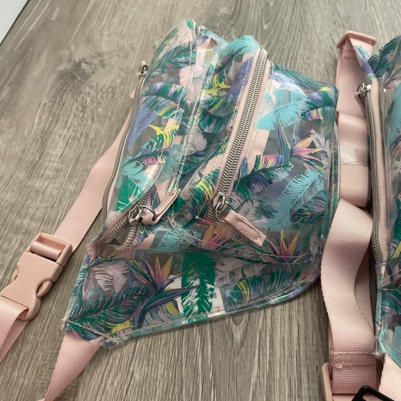 2 Matching Fanny Pack Zipper Bags w/Transparent Paisley Tropical Leaves Pattern - Picture 4 of 4